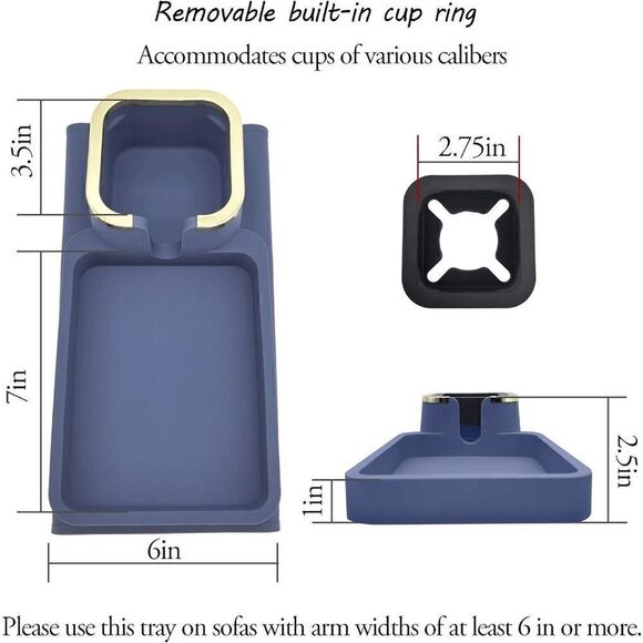 Couch Cup Holder - Silicone Sofa Armrest Tray with Cup Holder Anti-Slip Arm Tray - Picture 3 of 7